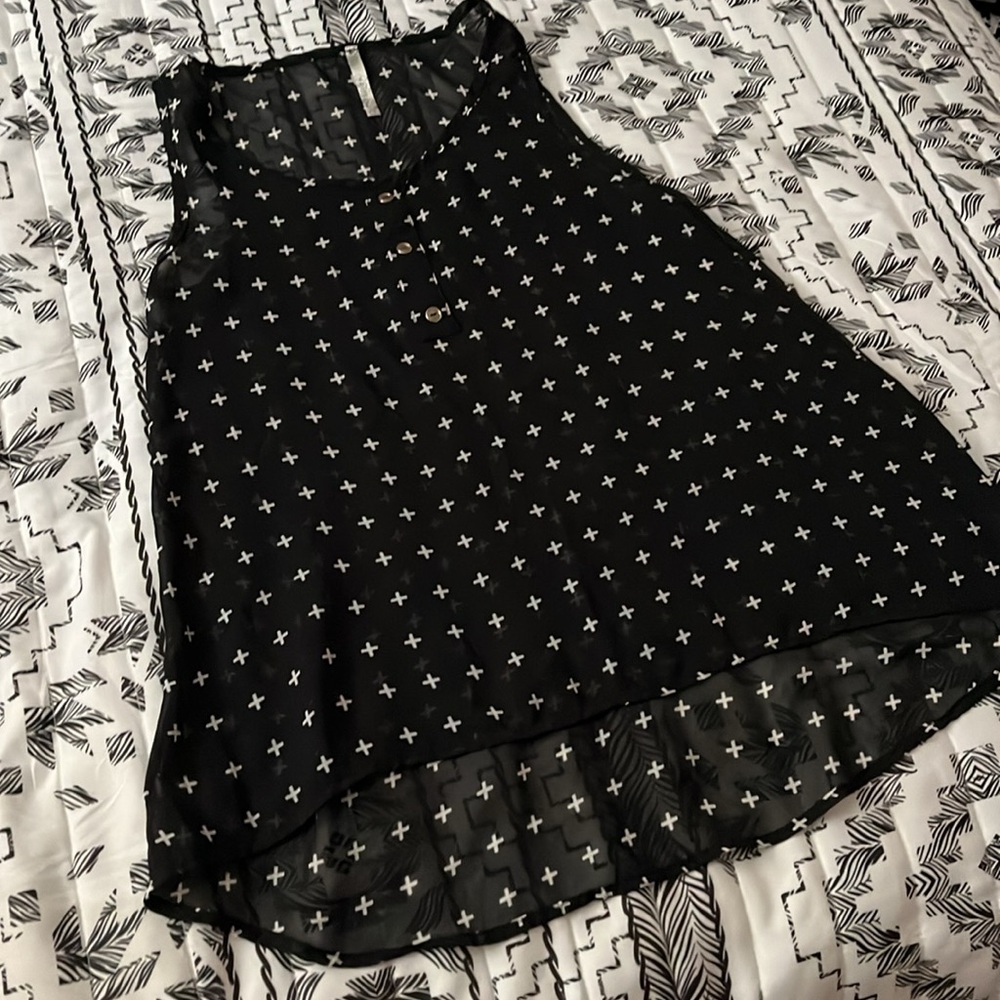 Oatt USA Sheer Black Sleeveless Top Crosses Size S